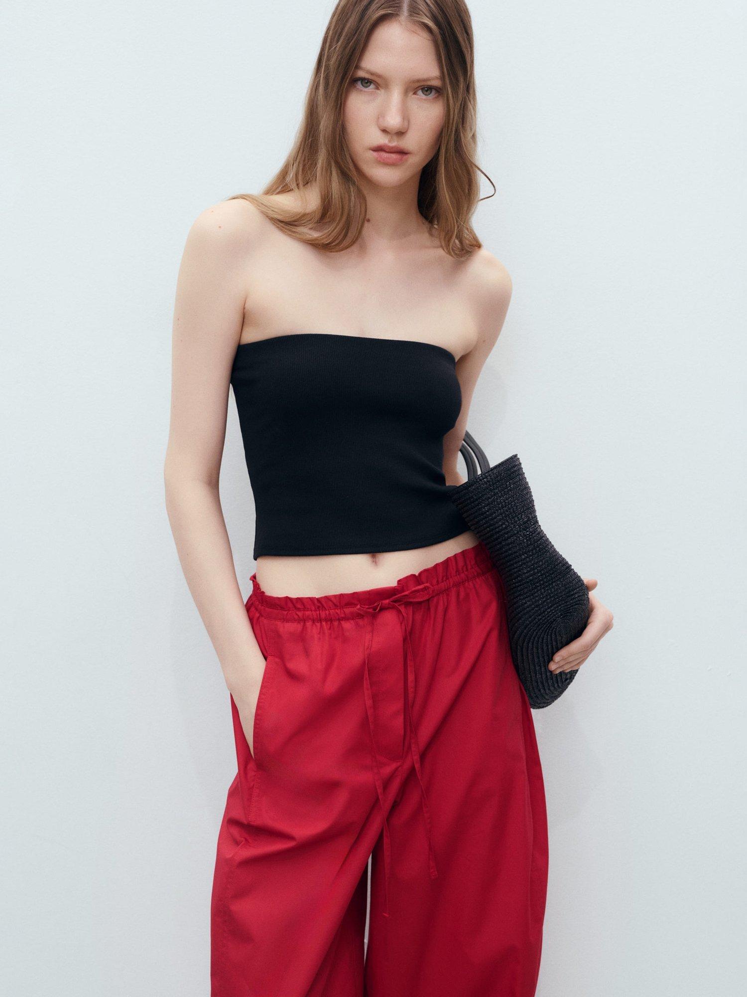 Product image 6 of 8, which shows Mango Lupe Paperbag Waist Trousers, Red, XS
