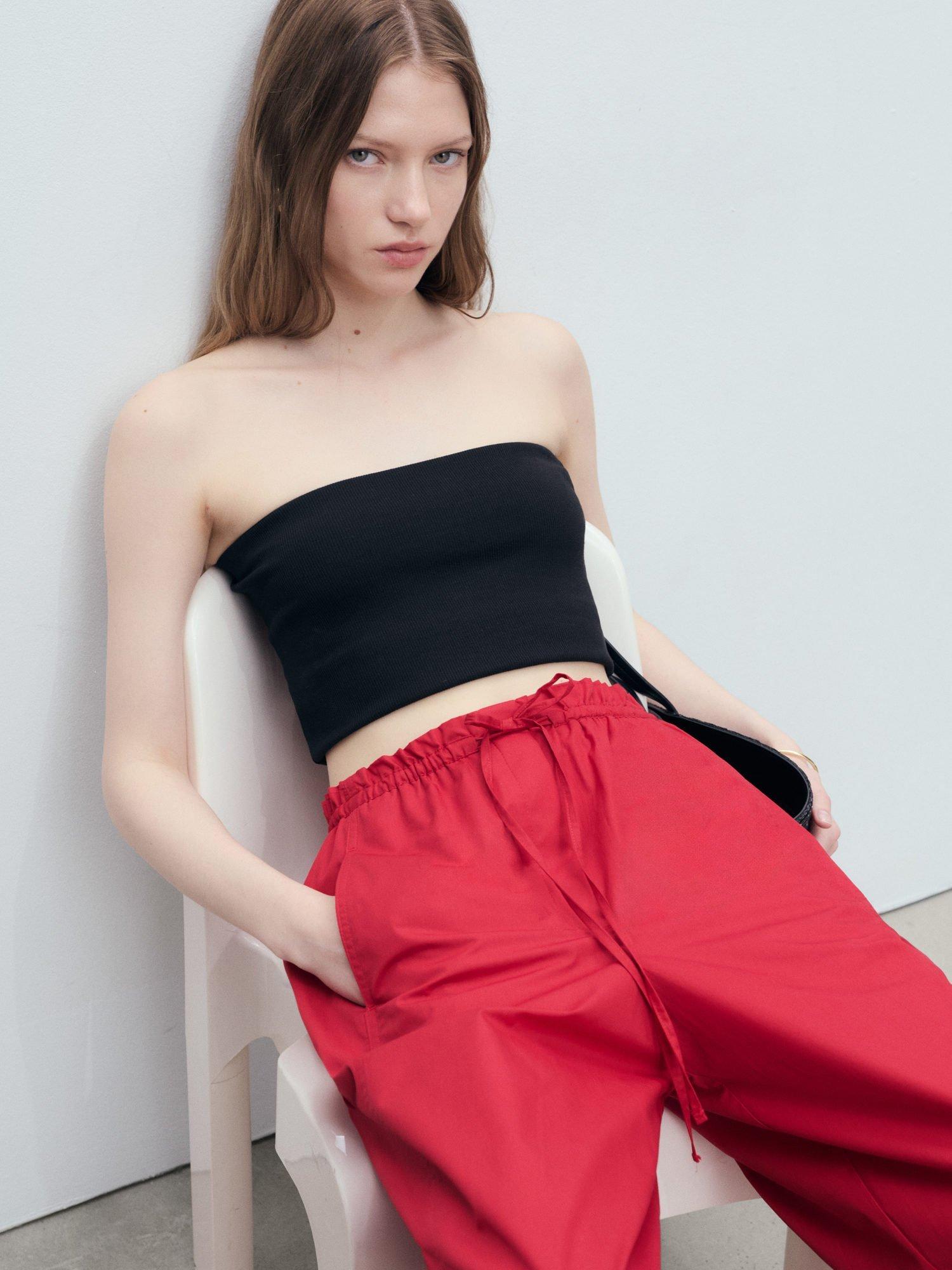 Product image 7 of 8, which shows Mango Lupe Paperbag Waist Trousers, Red, XS
