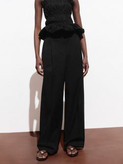 Mango Mili Cotton Blend Wide Leg Tailored Trousers, Black