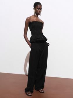 Mango Mili Cotton Blend Wide Leg Tailored Trousers - view 2, Black