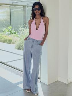 Mango Vionet Wide Leg Denim Trousers, Blue, Blue