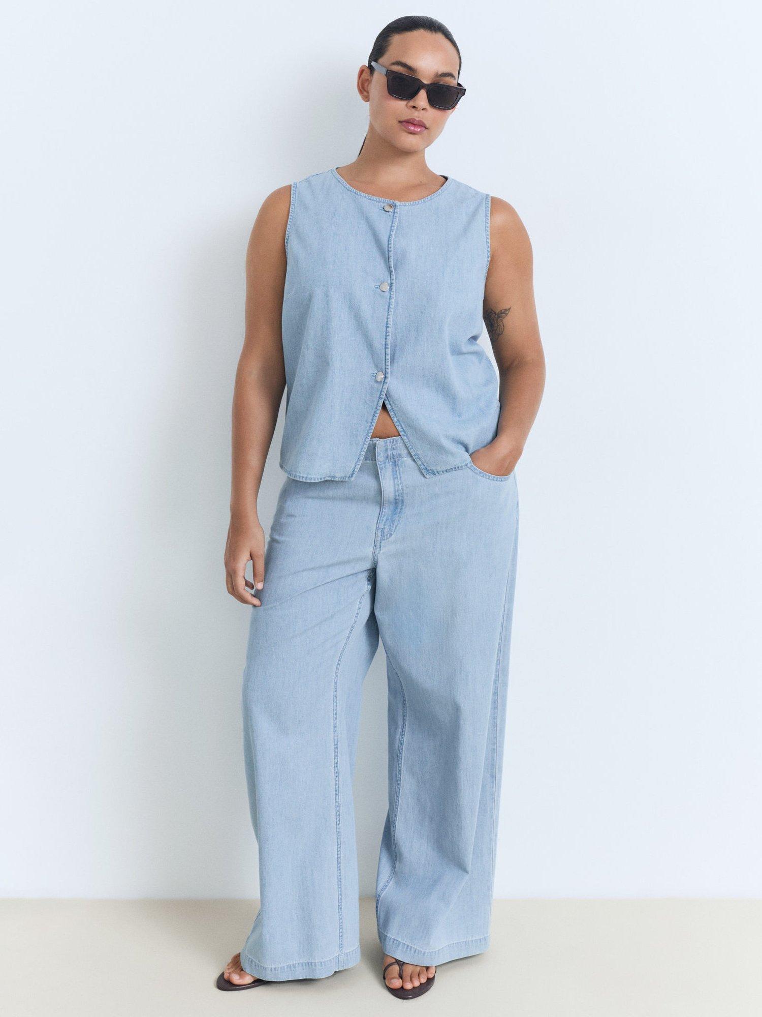 Product image 6 of 7, which shows Mango Vionet Wide Leg Denim Trousers, Blue, 10