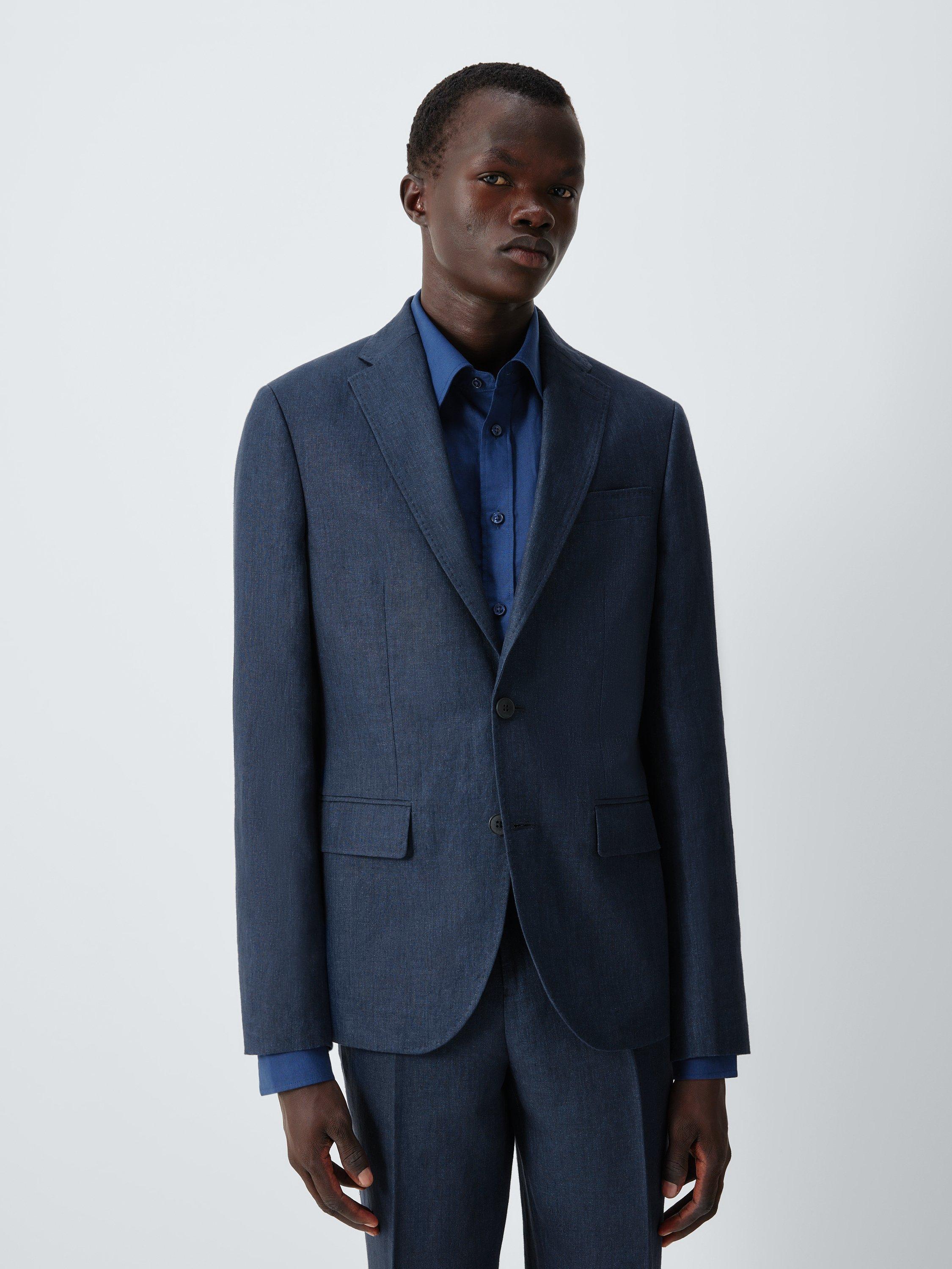 Product image 1 of 7, which shows John Lewis Single Breasted Regular Fit Linen Blazer, Navy, 36R