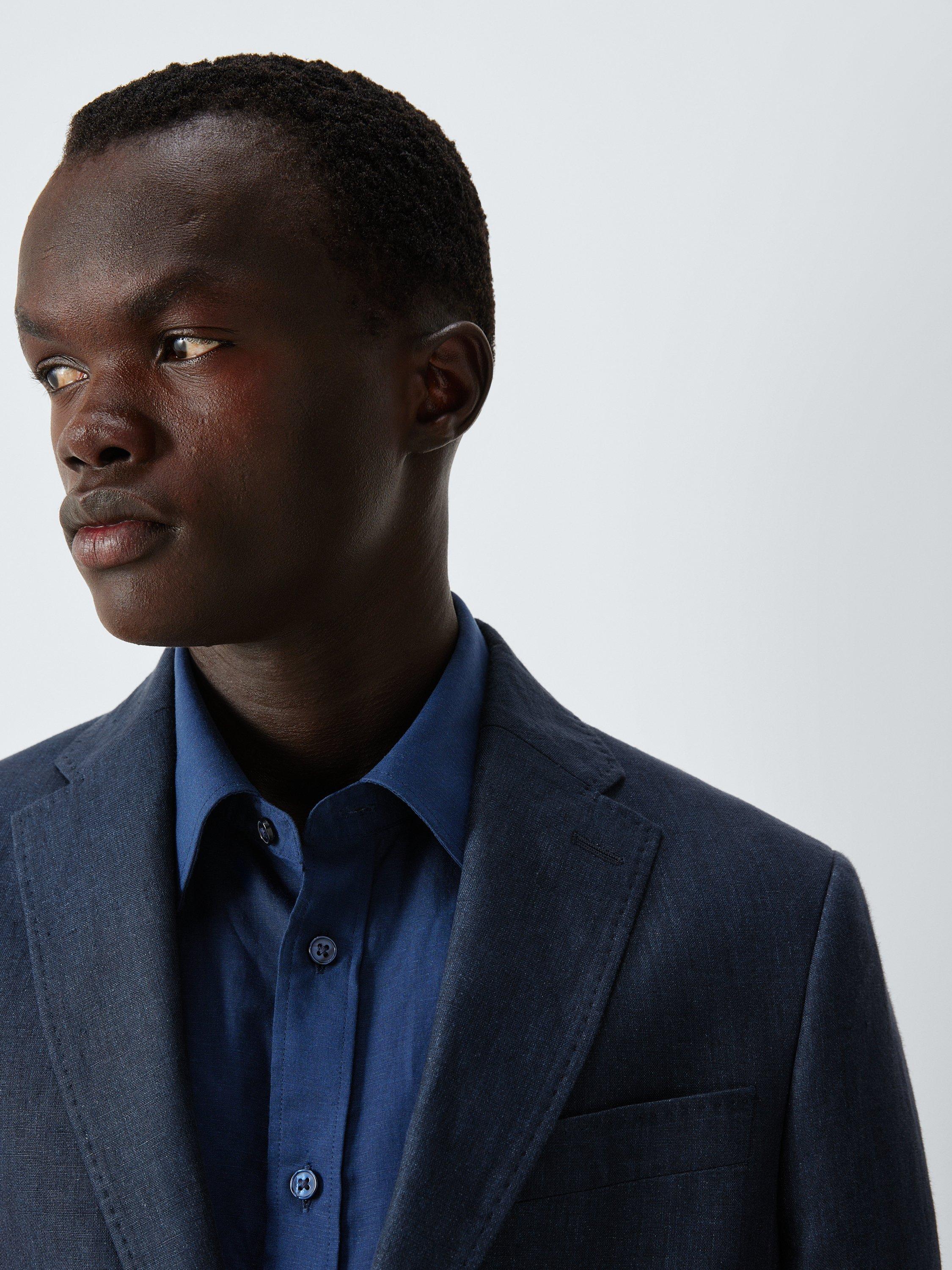 Product image 5 of 7, which shows John Lewis Single Breasted Regular Fit Linen Blazer, Navy, 36R