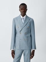 John Lewis Double Breasted Regular Fit Linen Suit Jacket, Aqua