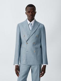 John Lewis Double Breasted Regular Fit Linen Suit Jacket, Aqua, Aqua