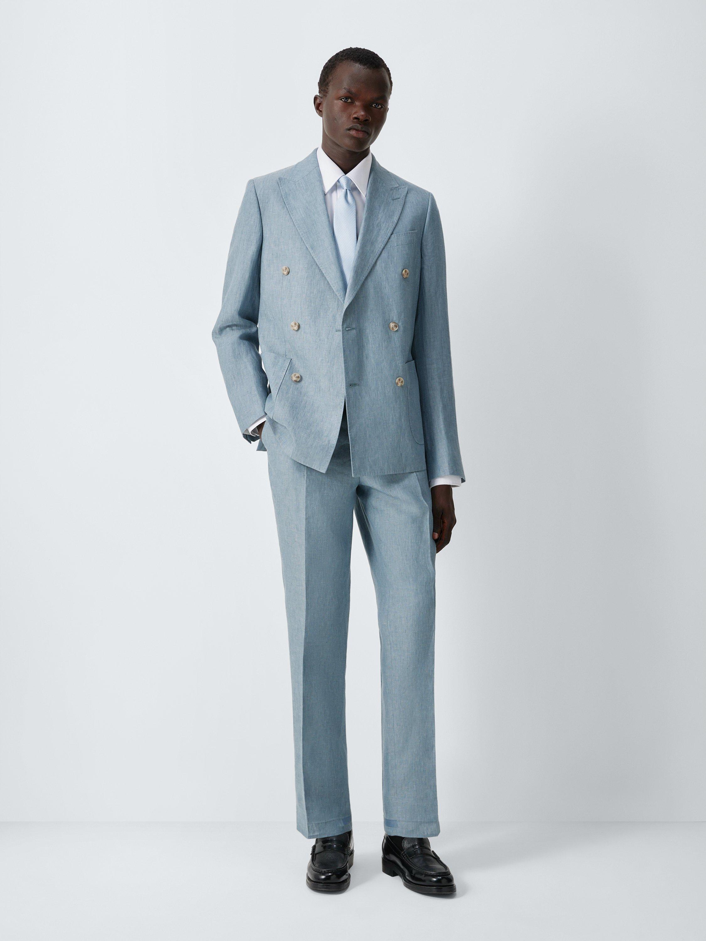 Product image 3 of 7, which shows John Lewis Double Breasted Regular Fit Linen Suit Jacket, Aqua, 38R