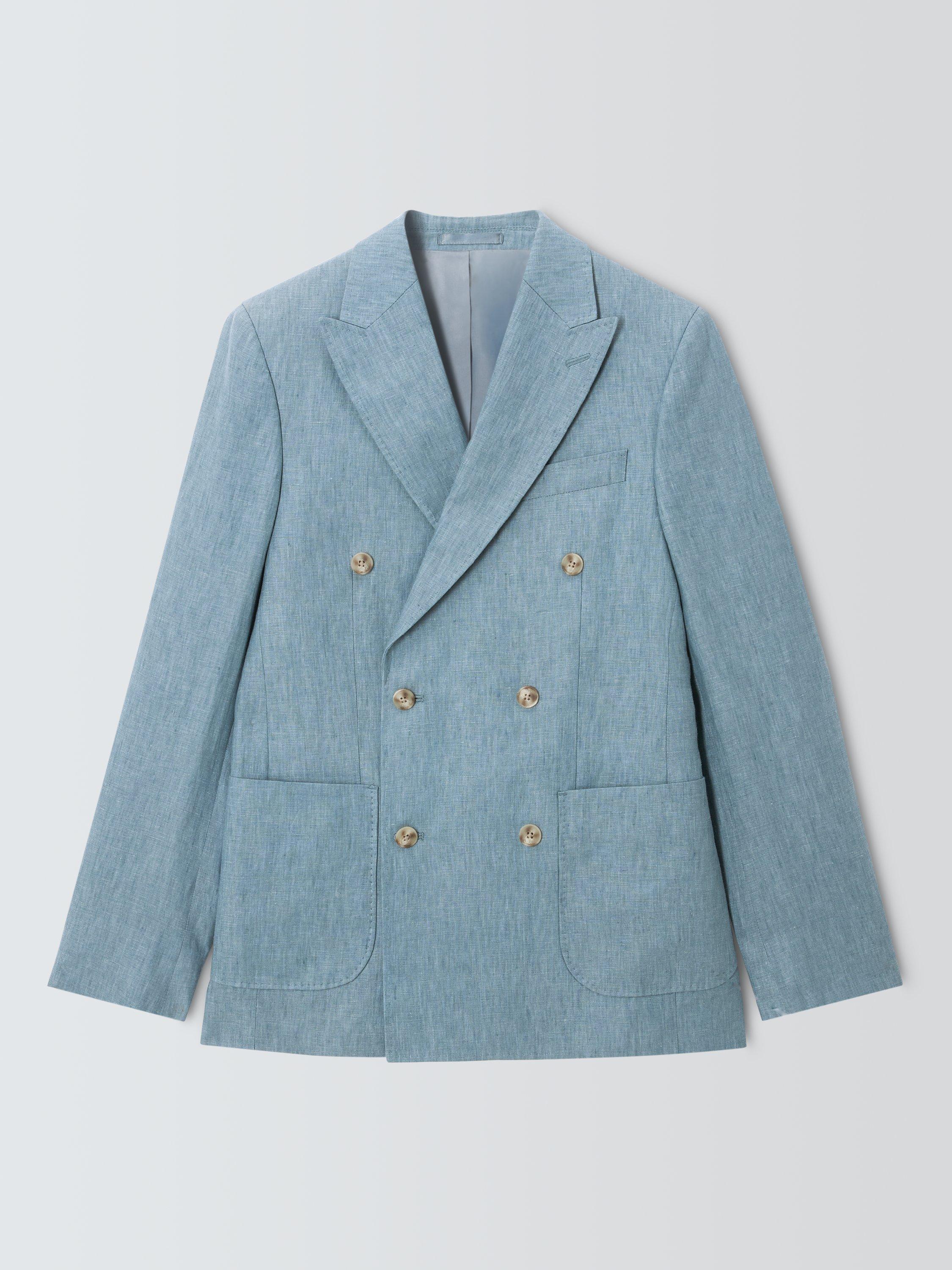Product image 4 of 7, which shows John Lewis Double Breasted Regular Fit Linen Suit Jacket, Aqua, 38R
