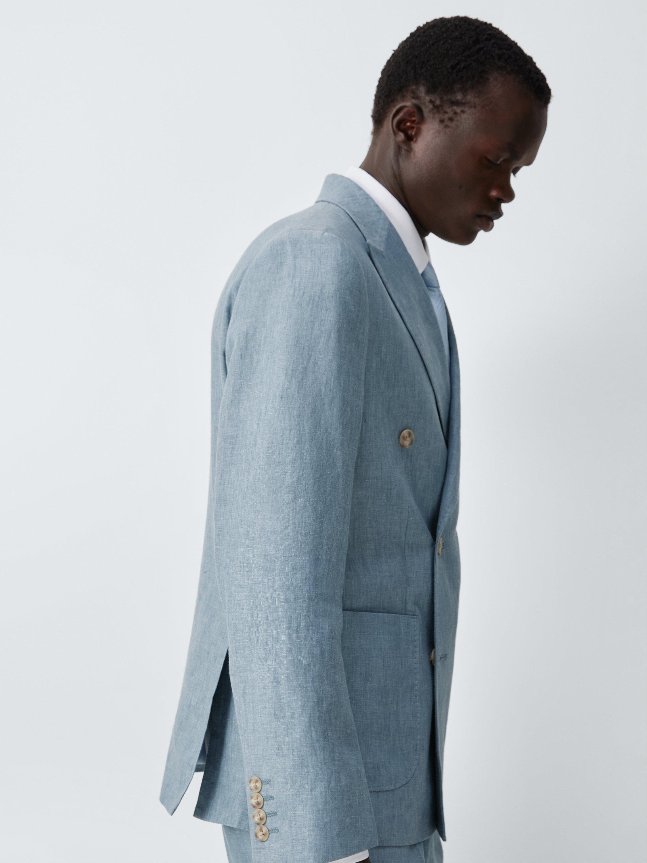 Product image 5 of 7, which shows John Lewis Double Breasted Regular Fit Linen Suit Jacket, Aqua, 38R