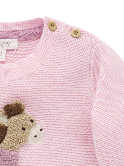 Purebaby Baby Cotton Wool Blend On The Farm Jumper, Primrose Melange - view 2, Primrose Melange
