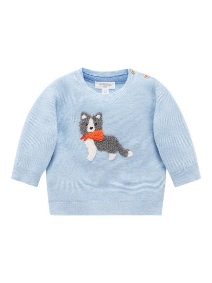 Purebaby Baby Cotton Wool Blend On The Farm Jumper, Country Air Melange, Country Air Melange