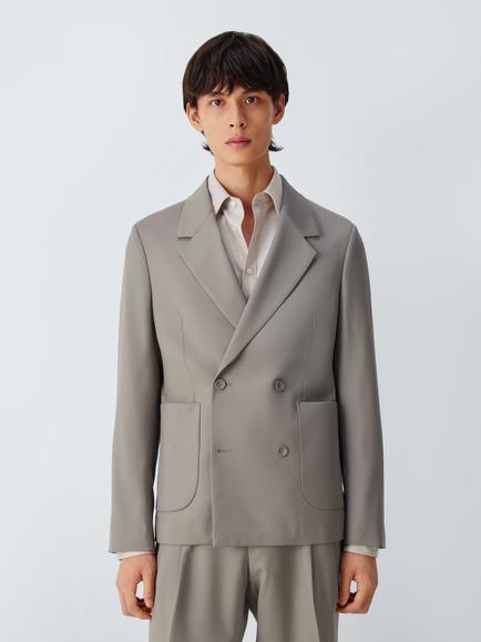 John Lewis Clean Wool Relaxed Fit Double Breasted Suit Jacket, Sage Green, Sage Green