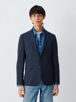John Lewis Seersucker Wool Blend Slim Fit Blazer, Navy, Navy