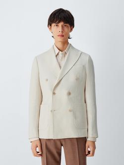 John Lewis Tweed Cotton Linen Blend Double Breasted Blazer, Ecru, Ecru