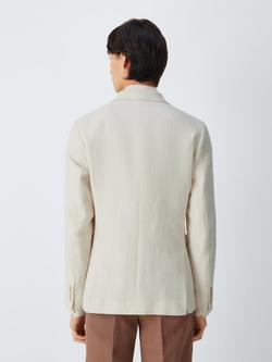 John Lewis Tweed Cotton Linen Blend Double Breasted Blazer, Ecru - view 2, Ecru