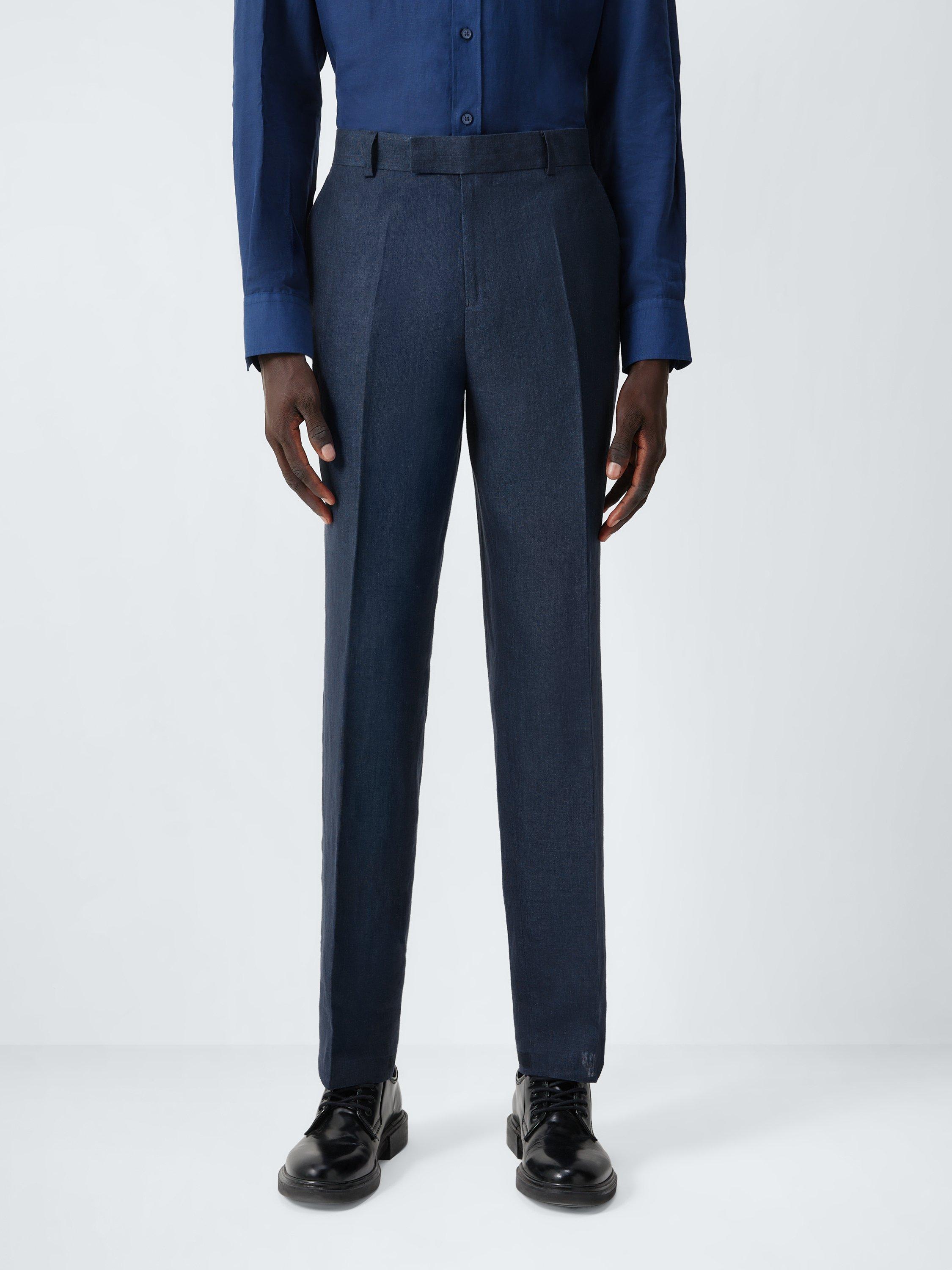 Product image 1 of 7, which shows John Lewis Regular Fit Linen Suit Trousers, Navy, 30R