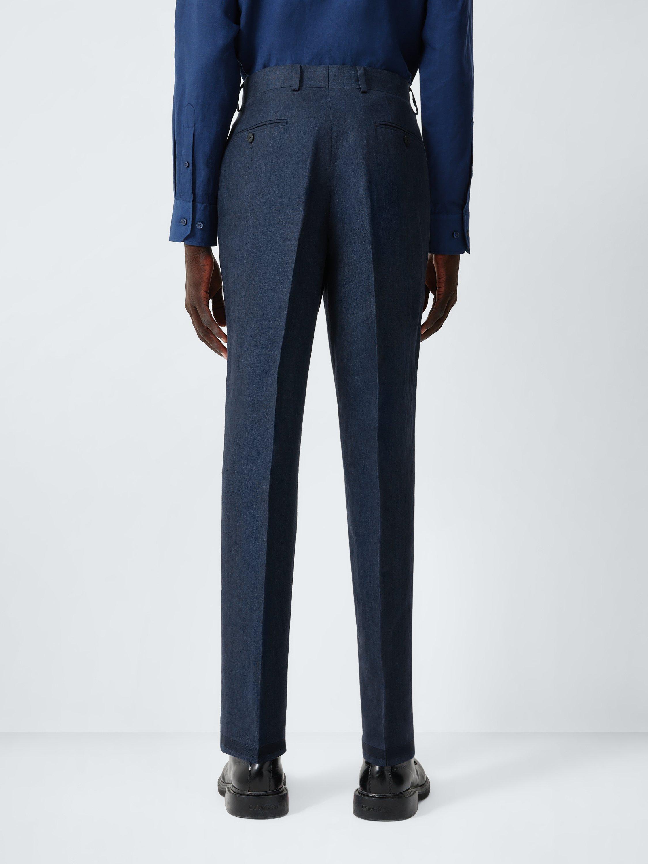 Product image 2 of 7, which shows John Lewis Regular Fit Linen Suit Trousers, Navy, 30R