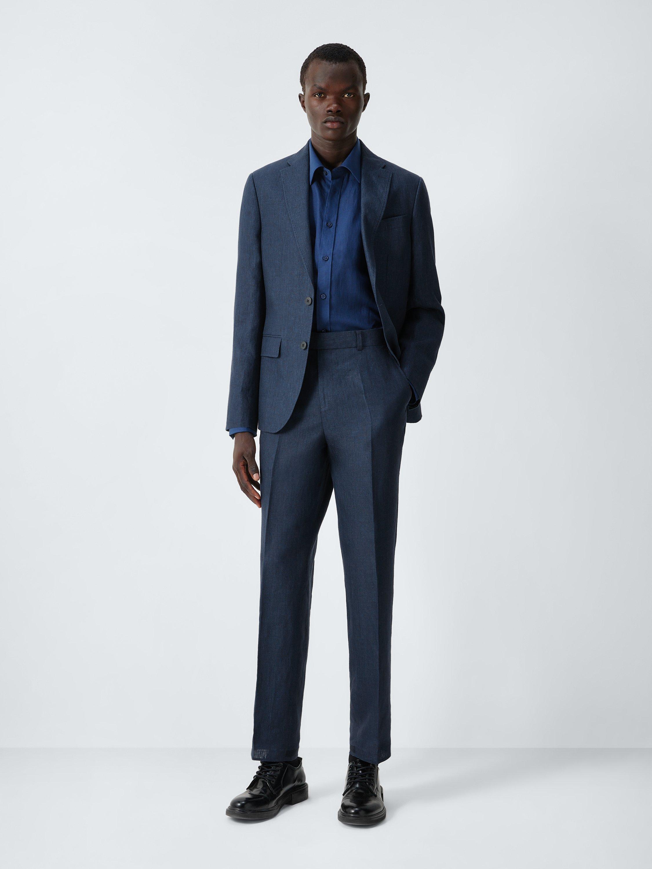 Product image 3 of 7, which shows John Lewis Regular Fit Linen Suit Trousers, Navy, 30R