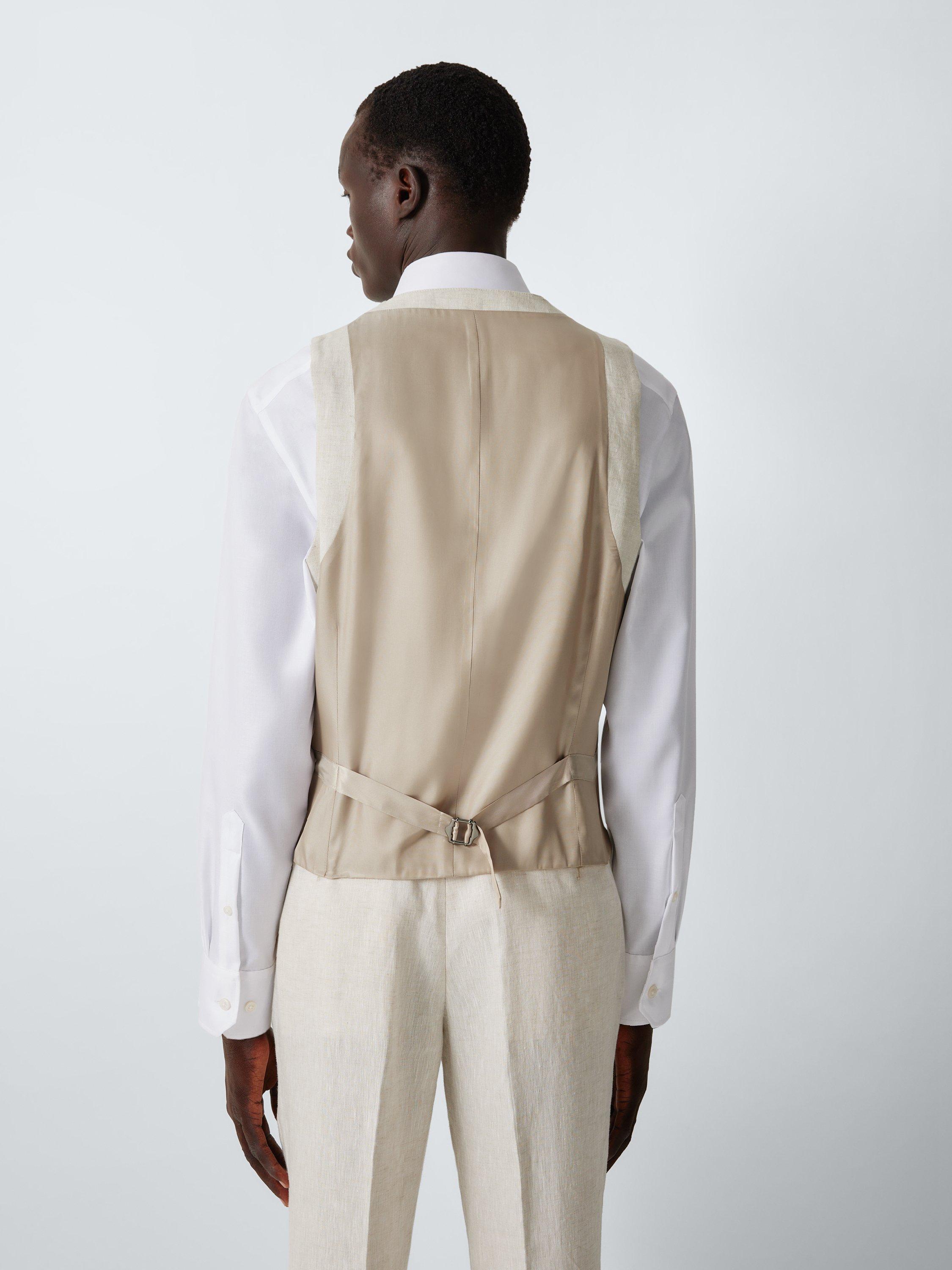 Product image 2 of 6, which shows John Lewis Double Breasted Linen Waistcoat, Stone, 36R