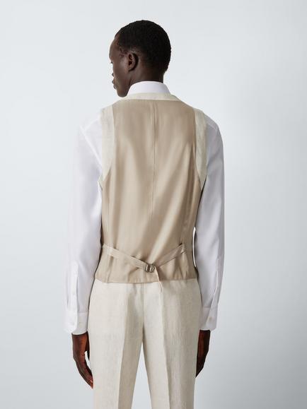 John Lewis Double Breasted Linen Regular Fit Waistcoat, Stone - view 2, Stone