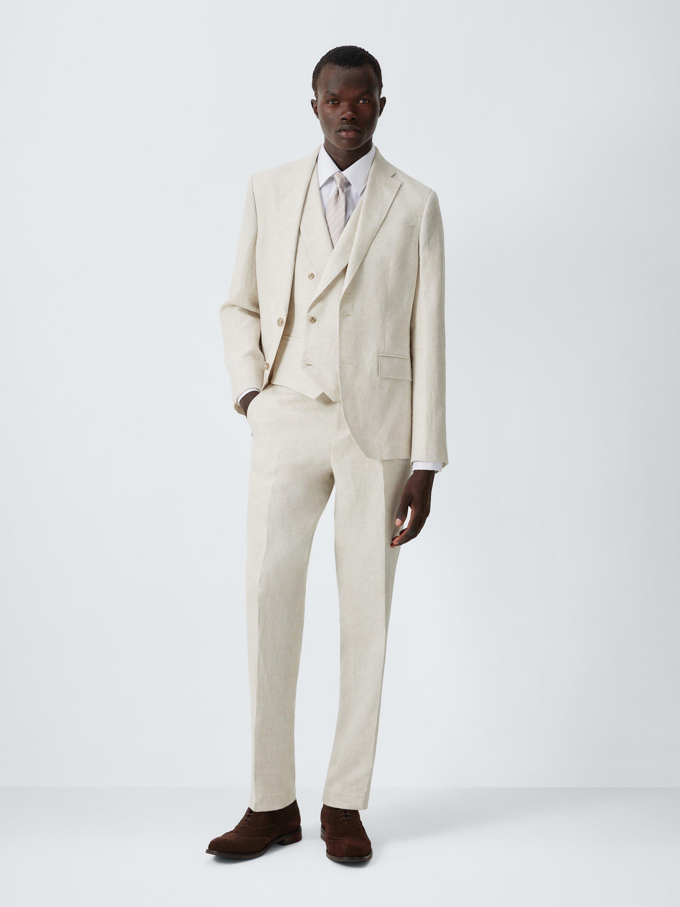 Product image 3 of 6, which shows John Lewis Double Breasted Linen Waistcoat, Stone, 36R