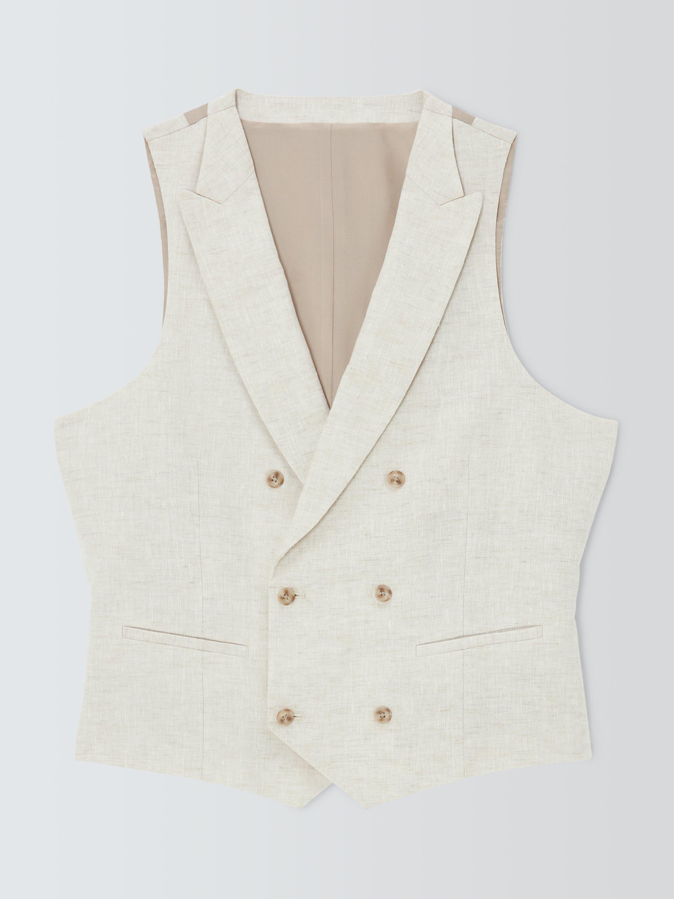 Product image 4 of 6, which shows John Lewis Double Breasted Linen Waistcoat, Stone, 36R