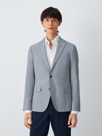 John Lewis Micro Stripe Cotton Blend Regular Fit Blazer, Blue/White, Blue And White