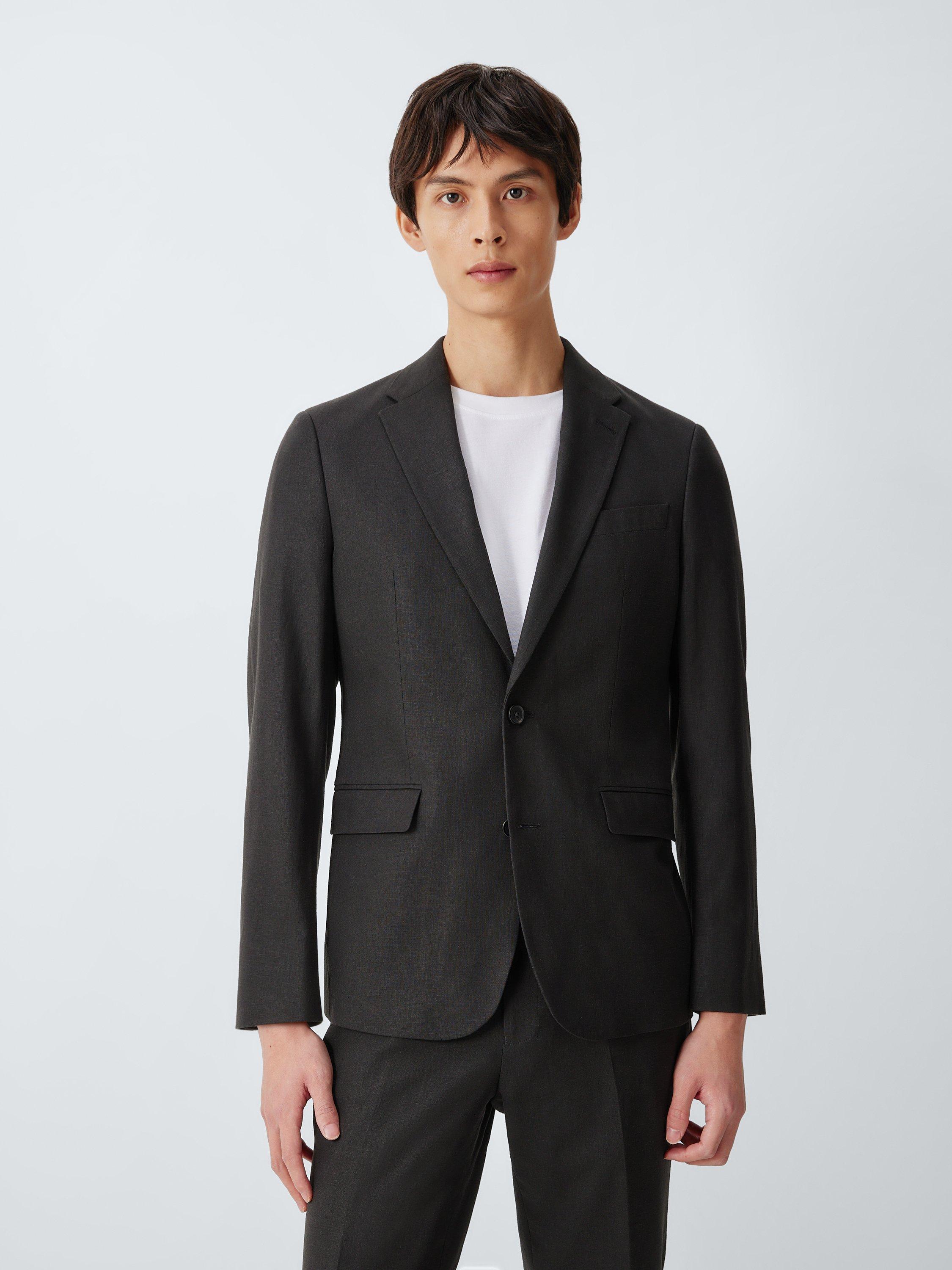 Product image 1 of 7, which shows John Lewis Slim Fit Linen Blend Suit Jacket, Black, 36S