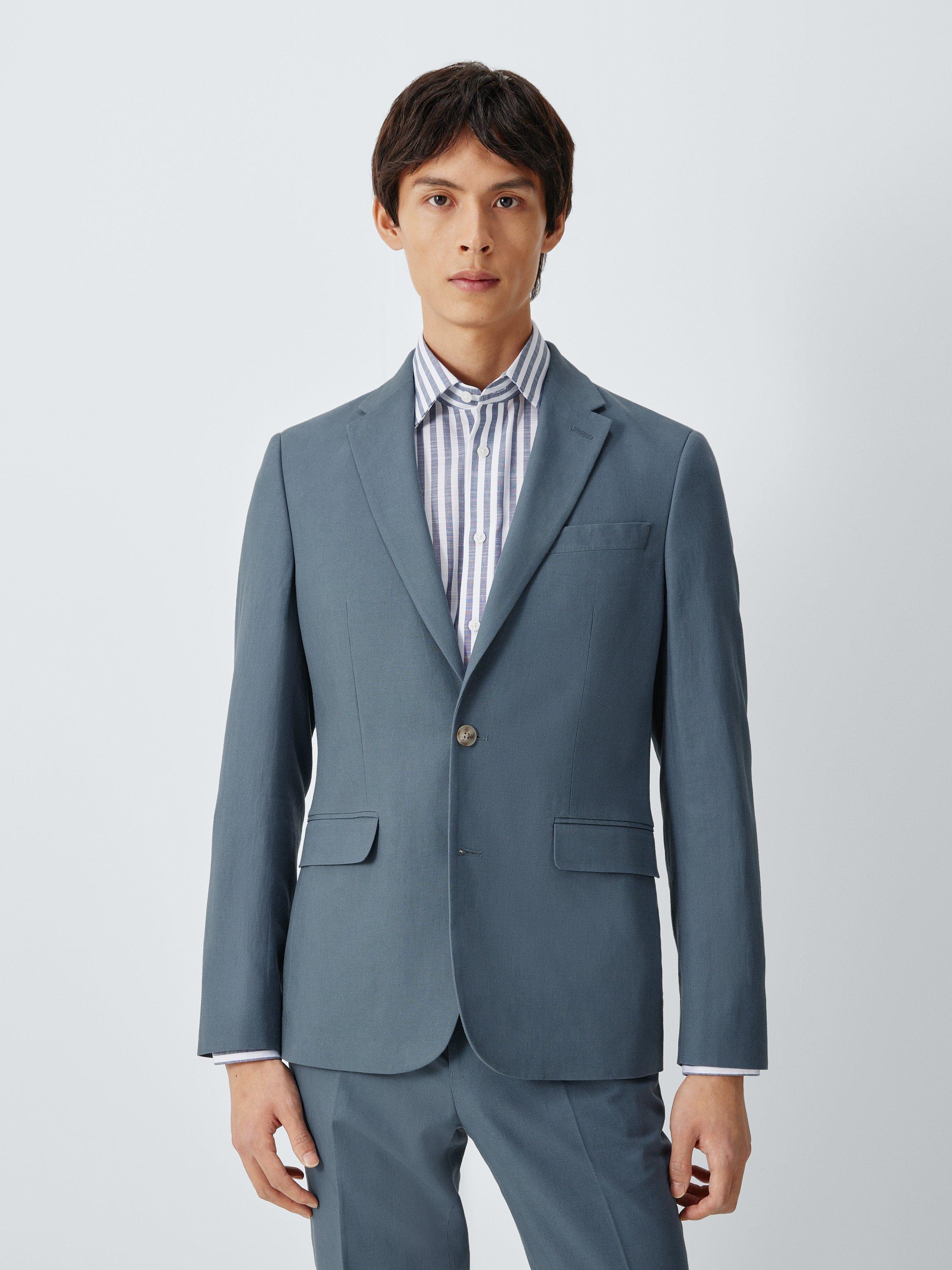 Product image 1 of 7, which shows John Lewis Single Breasted Slim Fit Linen Blend Suit Jacket, Blue, 36S
