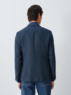 John Lewis Single Breasted Regular Fit Textured Cotton Blend Blazer with Linen, Navy - view 2, Navy