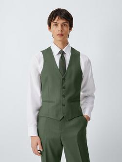 John Lewis Super 100's Birdseye Wool Suit Waistcoat, Mid Green