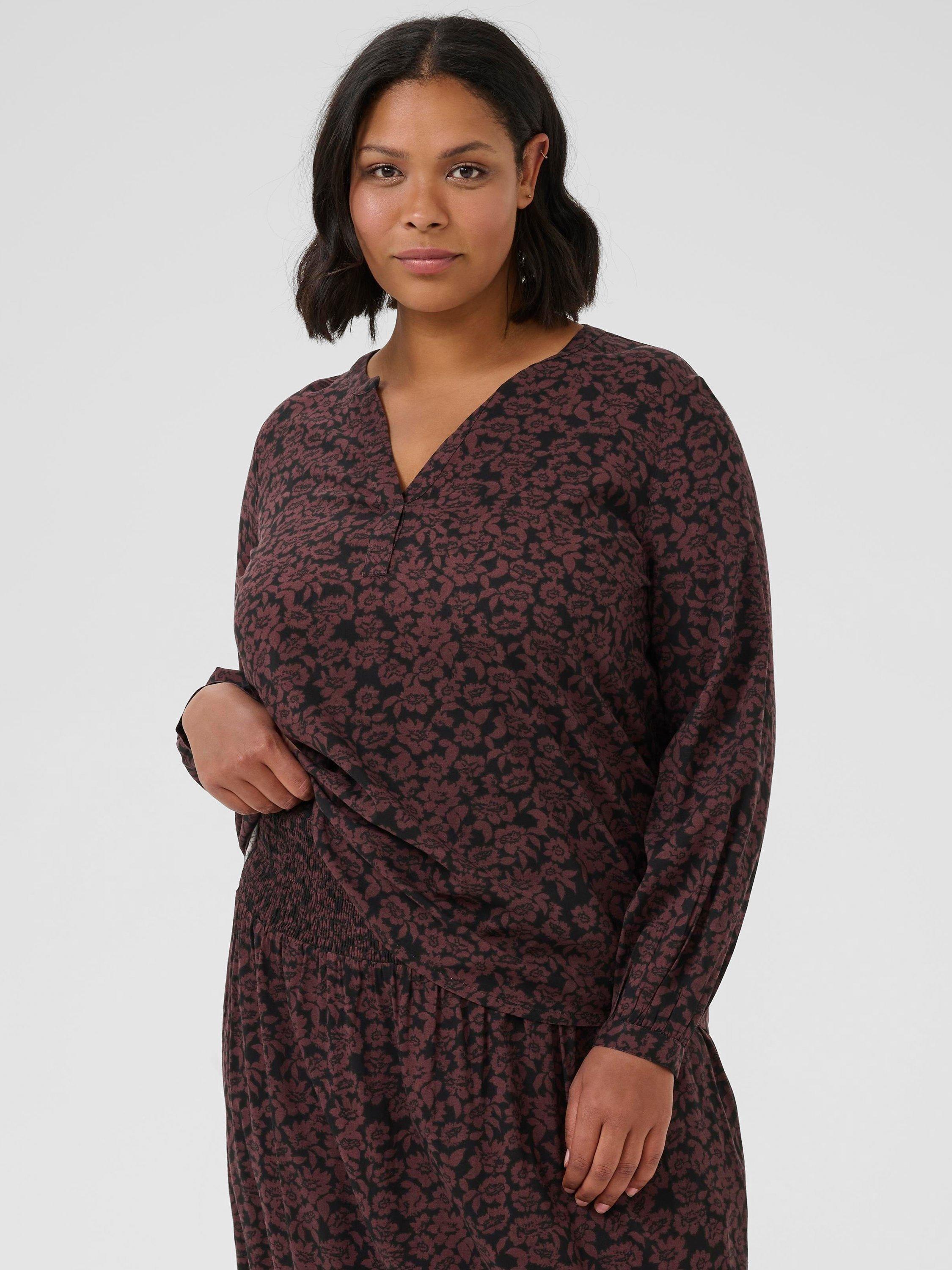 Product image 1 of 6, which shows KAFFE Curve Bella Floral Top, Fudge/Black, 18
