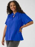 KAFFE Curve Lisana Crinkle Tie Neck Top, Blue