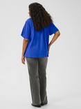 KAFFE Curve Lisana Crinkle Tie Neck Top, Blue