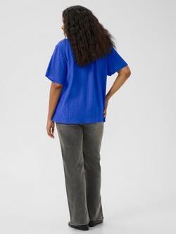 KAFFE Curve Lisana Crinkle Tie Neck Top, Blue - view 2, Blue