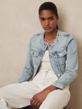 Reiss Medora Collarless Denim Jacket, Light Blue