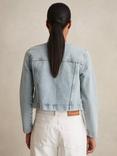 Reiss Medora Collarless Denim Jacket, Light Blue