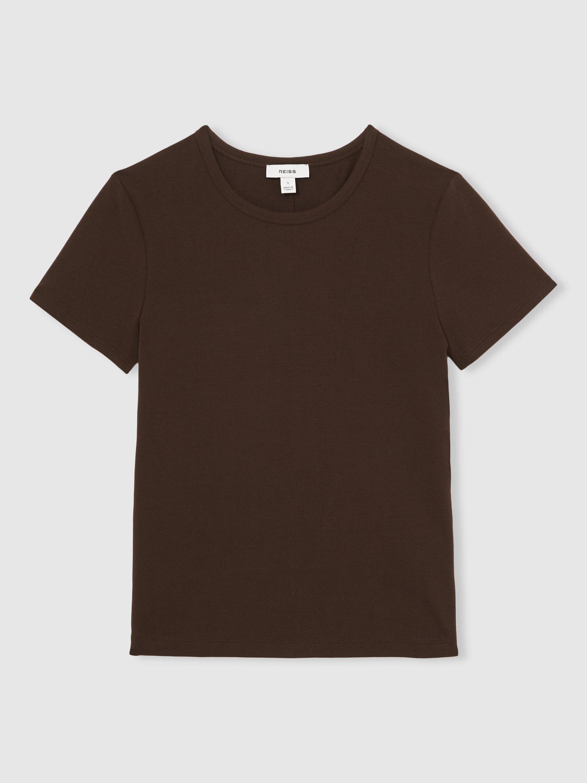 Product image 3 of 5, which shows Reiss Jolie Cotton Crew Neck T-Shirt, Mid Brown, XS