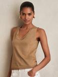 Reiss Sia Sleeveless Metallic Twisted V-Neck Top, Gold