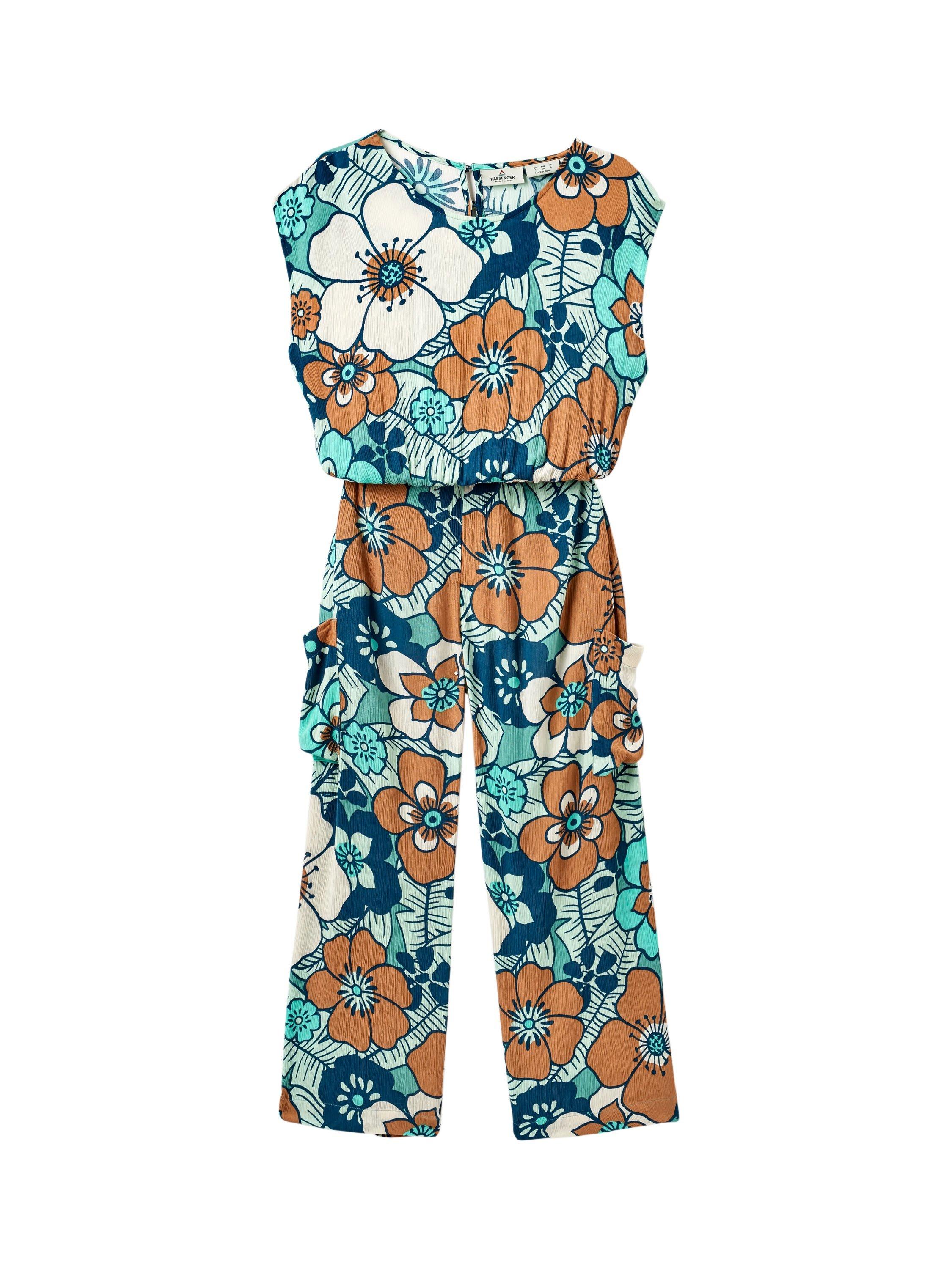 Product image 1 of 6, which shows Passenger Thimbleberry Floral Jumpsuit, Vintage Floral Aqua, XS