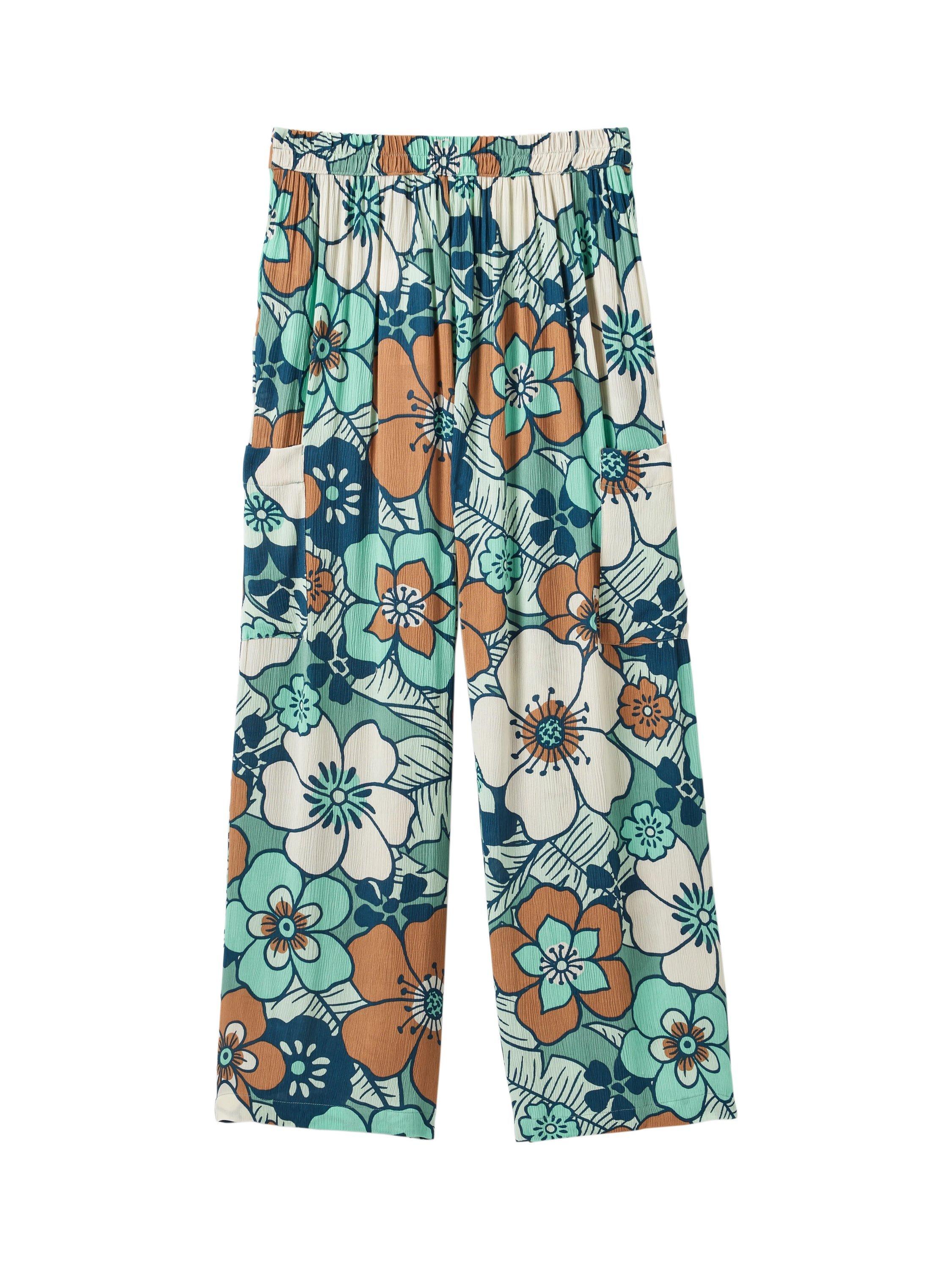 Product image 1 of 5, which shows Passenger Someday Floral Wide Leg Trousers, Vintage Floral Aqua, XS