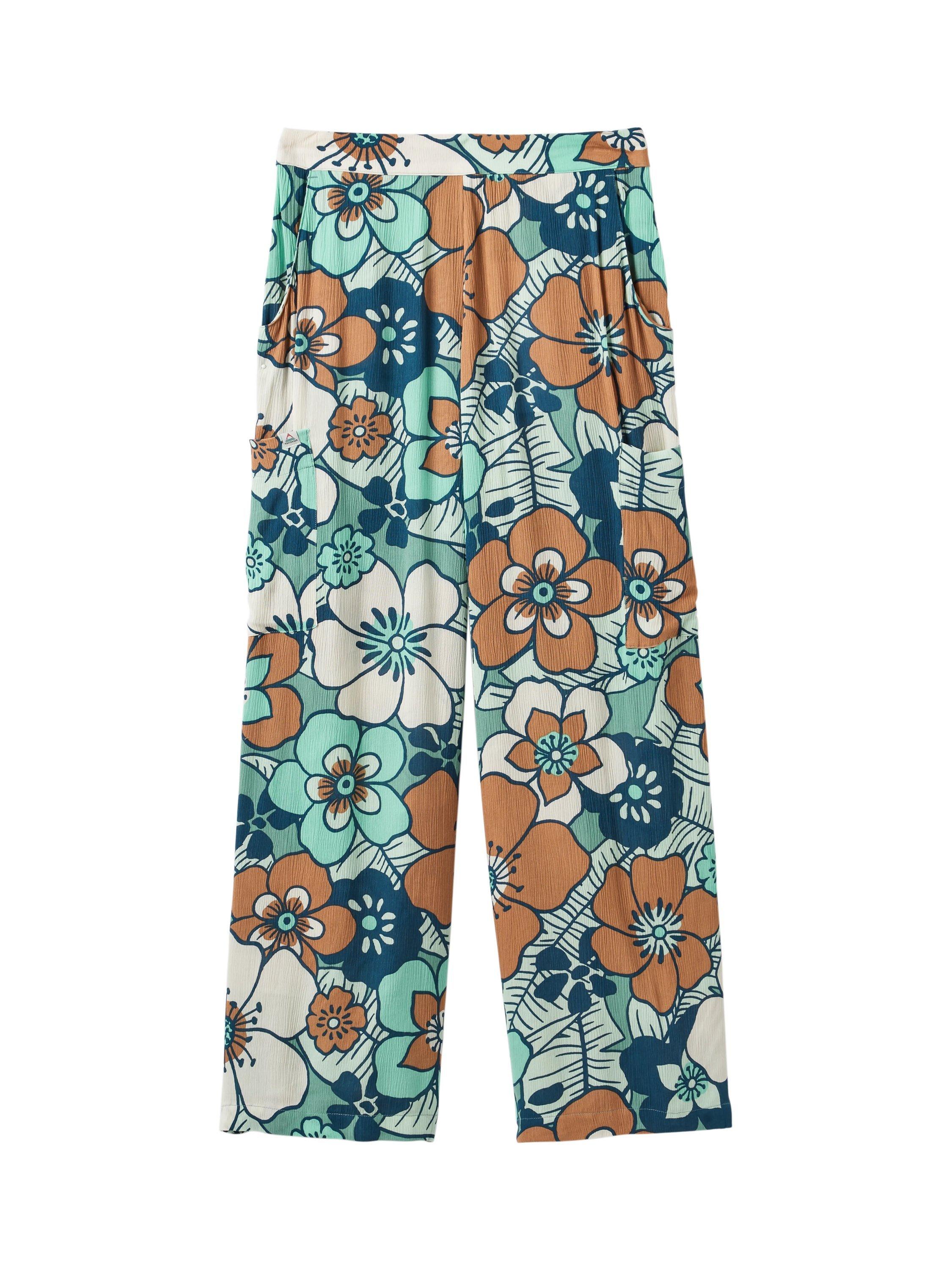 Product image 2 of 5, which shows Passenger Someday Floral Wide Leg Trousers, Vintage Floral Aqua, XS