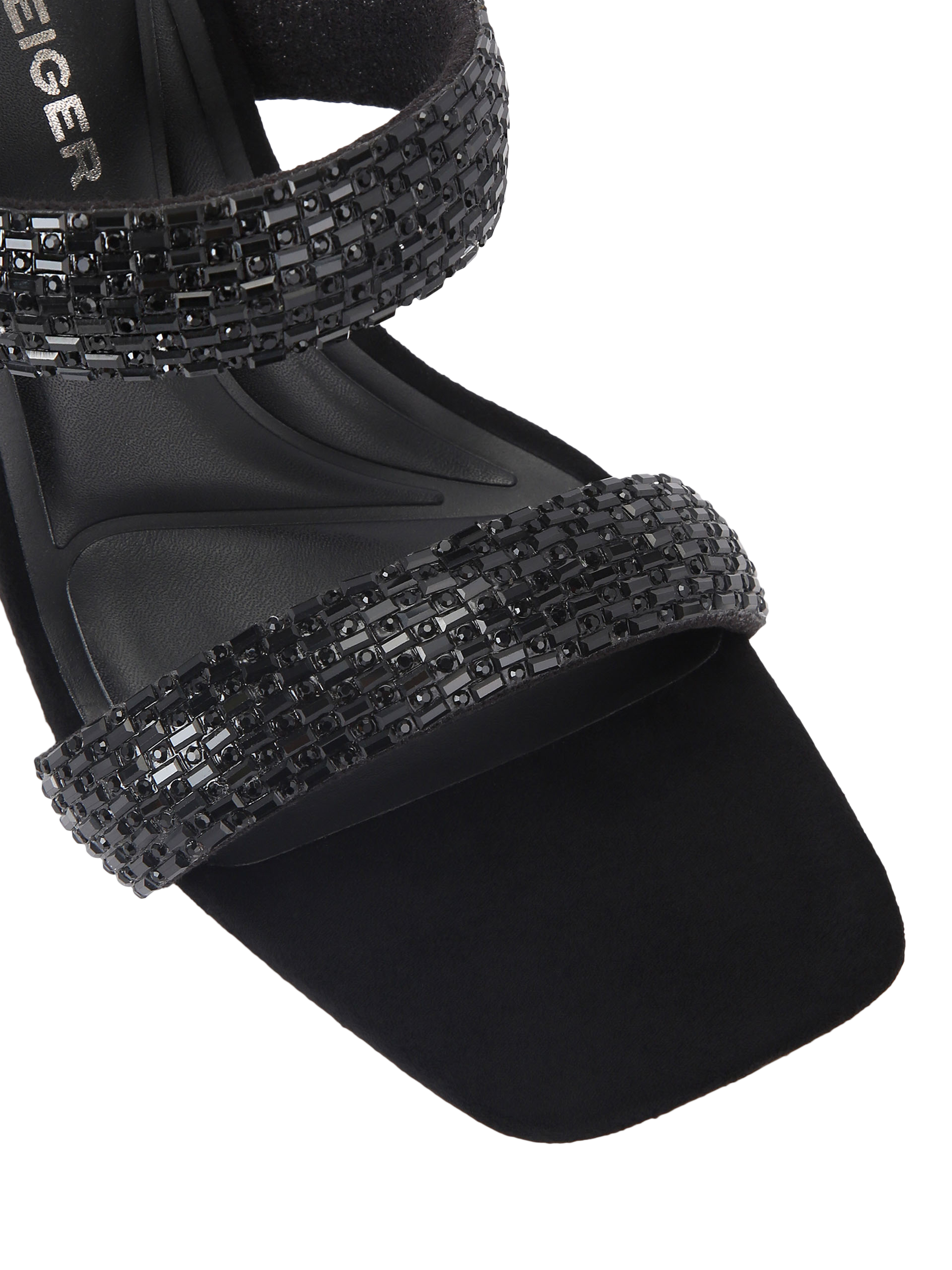 Product image 4 of 4, which shows Kurt Geiger London Fleur Heeled Mules, Black, 3