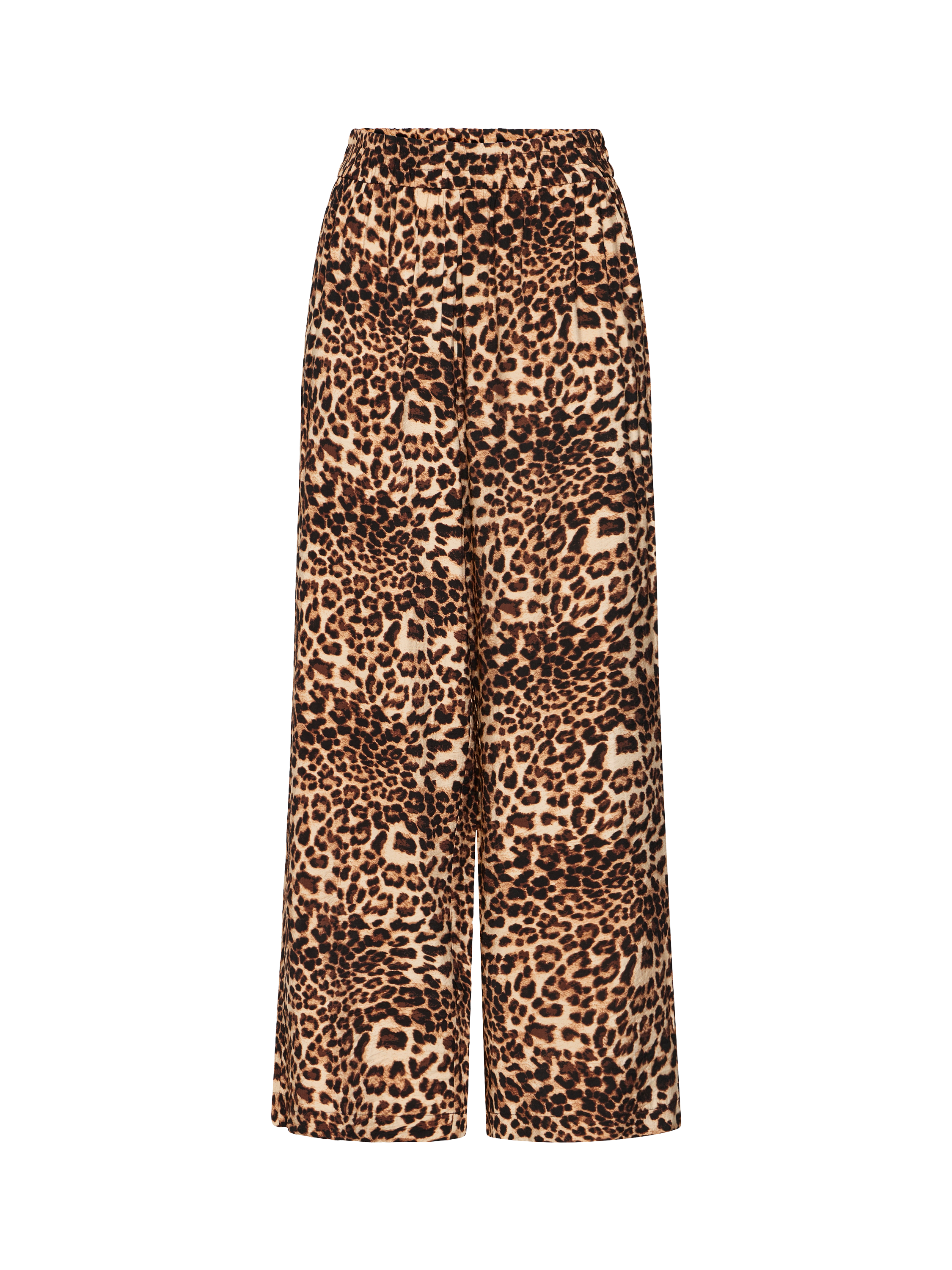 Product image 4 of 6, which shows ICHI Anisse Leopard Print Trousers, Sandshell/Brown, 8