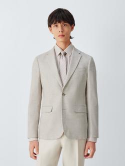 John Lewis Cotton Blend Check Slim Fit Suit Jacket with Linen, Ecru, Ecru