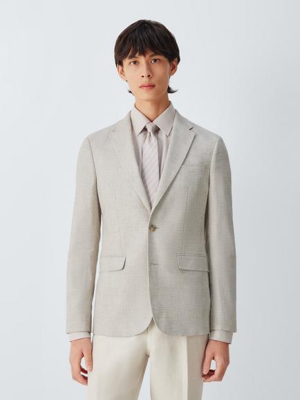 John Lewis Cotton Blend Check Slim Fit Suit Jacket with Linen, Ecru, Ecru