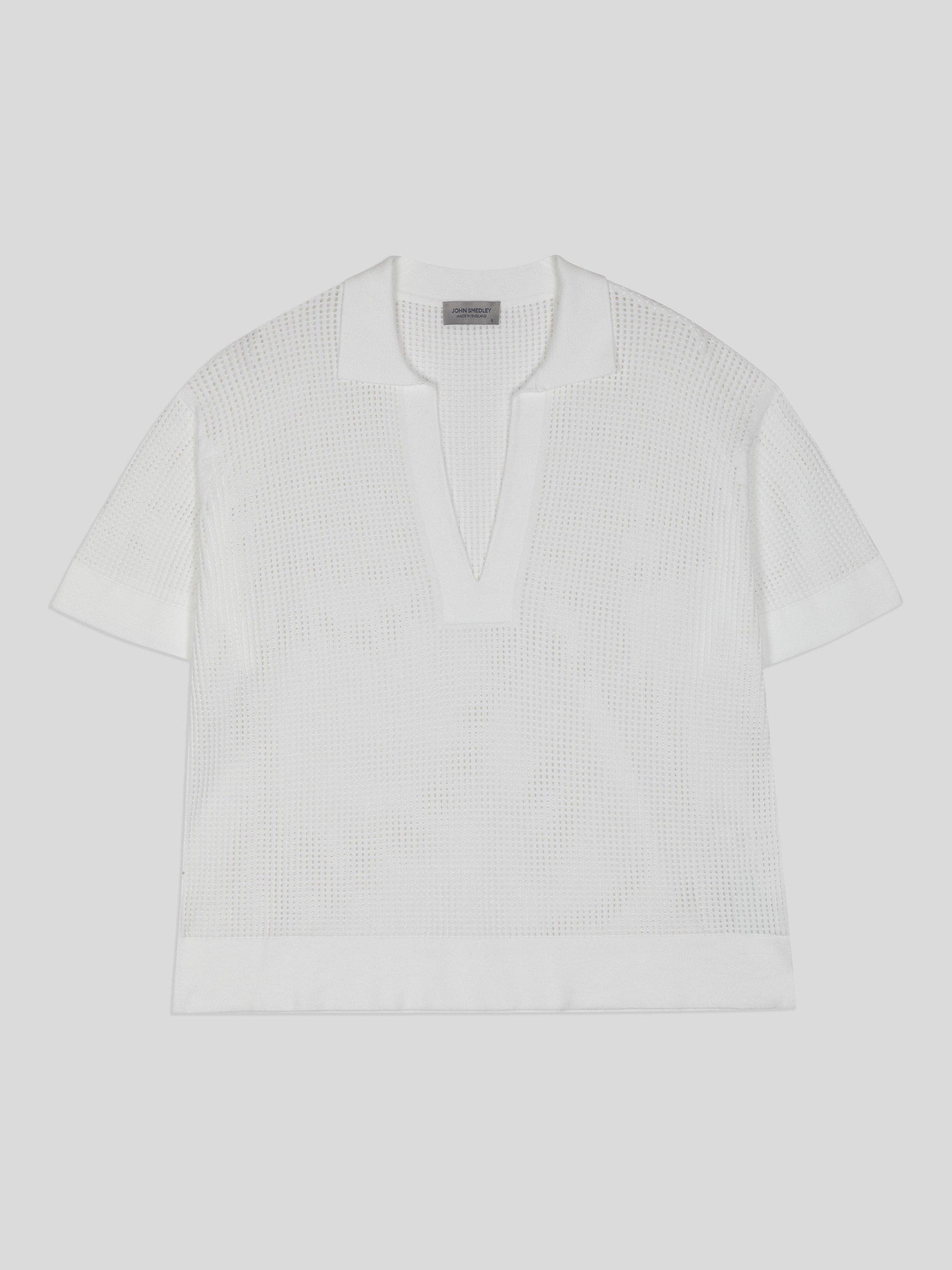 Product image 4 of 5, which shows John Smedley Zarah Notch Neck Knit Top, White, XS