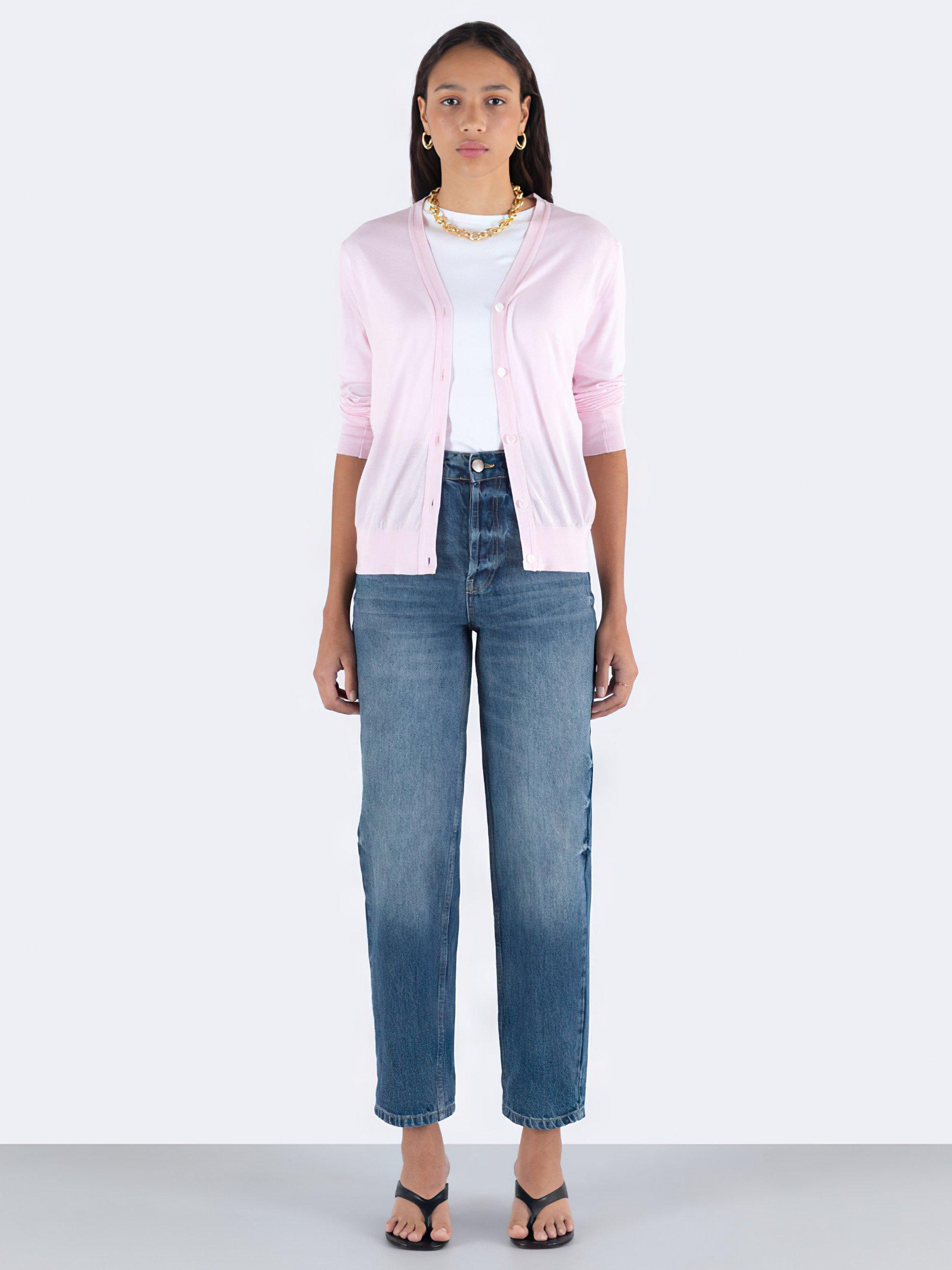 Product image 3 of 5, which shows John Smedley Yasmin Cardigan, Soft Pink, L
