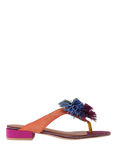 Kurt Geiger London Pom-Pom T-Bar Flat Sandals, Wine/Multi
