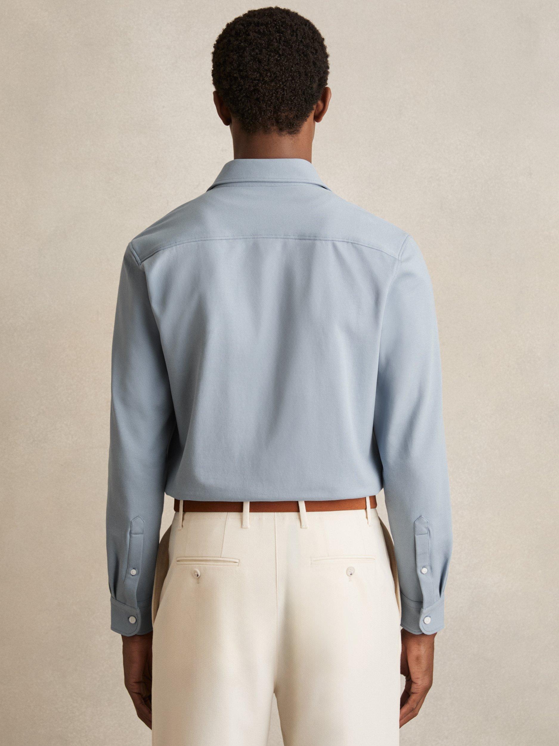 Product image 2 of 5, which shows Reiss Kappo Cotton Blend Overshirt, Soft Blue, XS